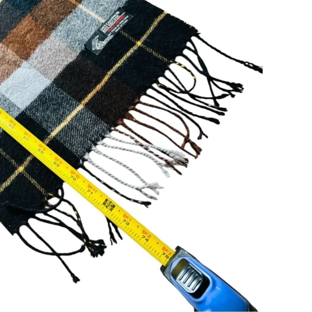 Cashmere Blend Scarf, Unisex Plaid in Black, Brown, and Gray, Italian Design, OS